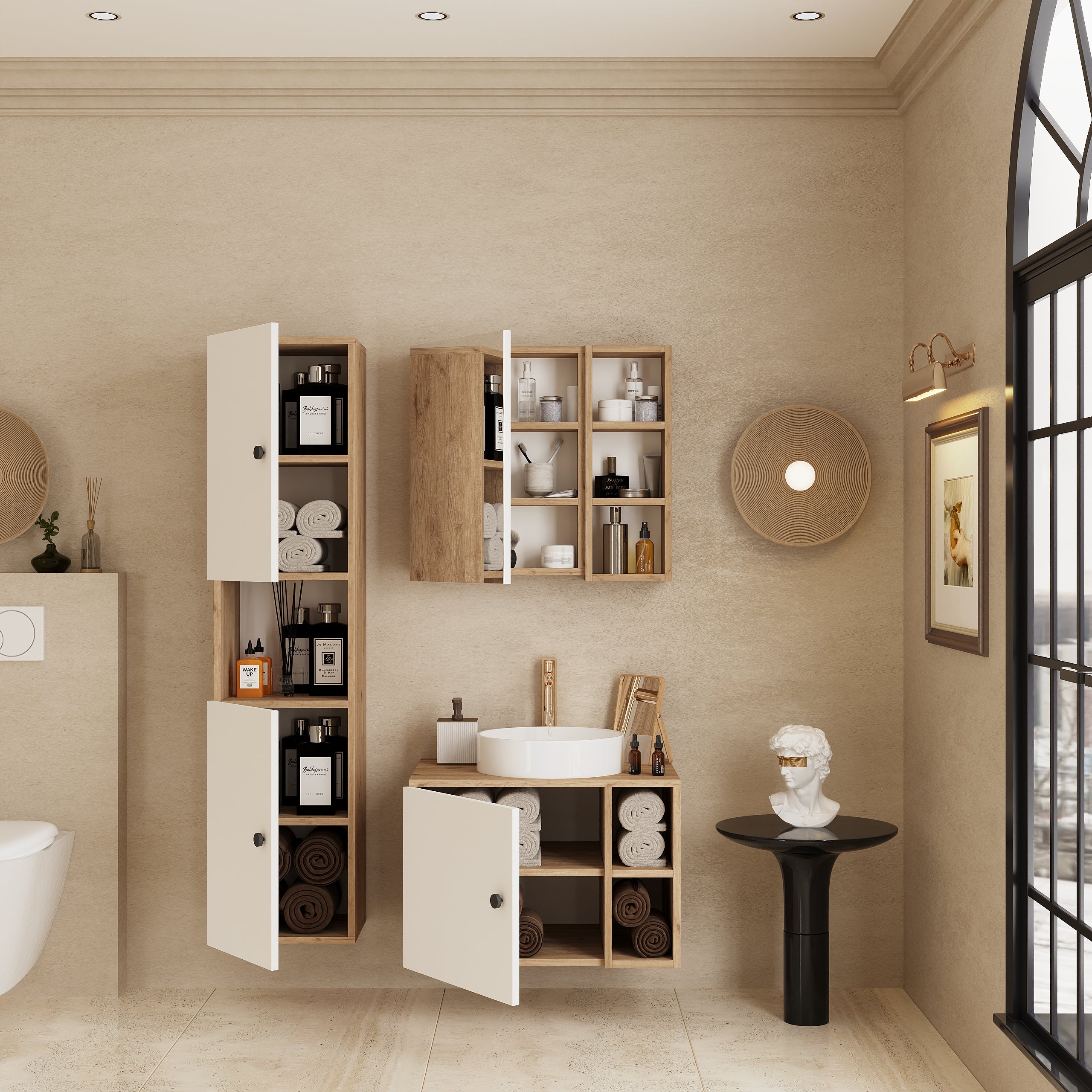 Vienne Banyo Dolabı Takım Açık Ceviz ve Beyaz