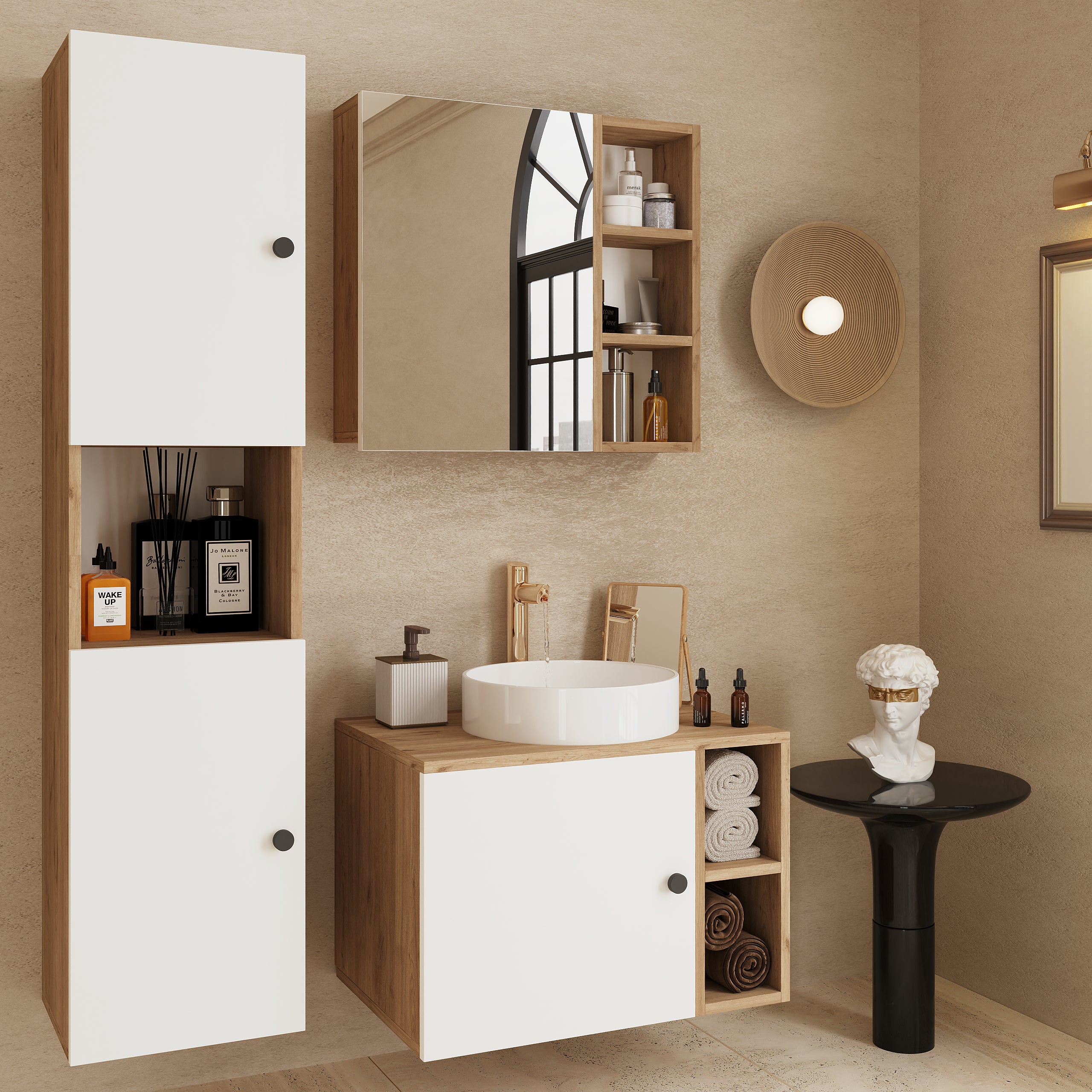 Vienne Banyo Dolabı Takım Açık Ceviz ve Beyaz