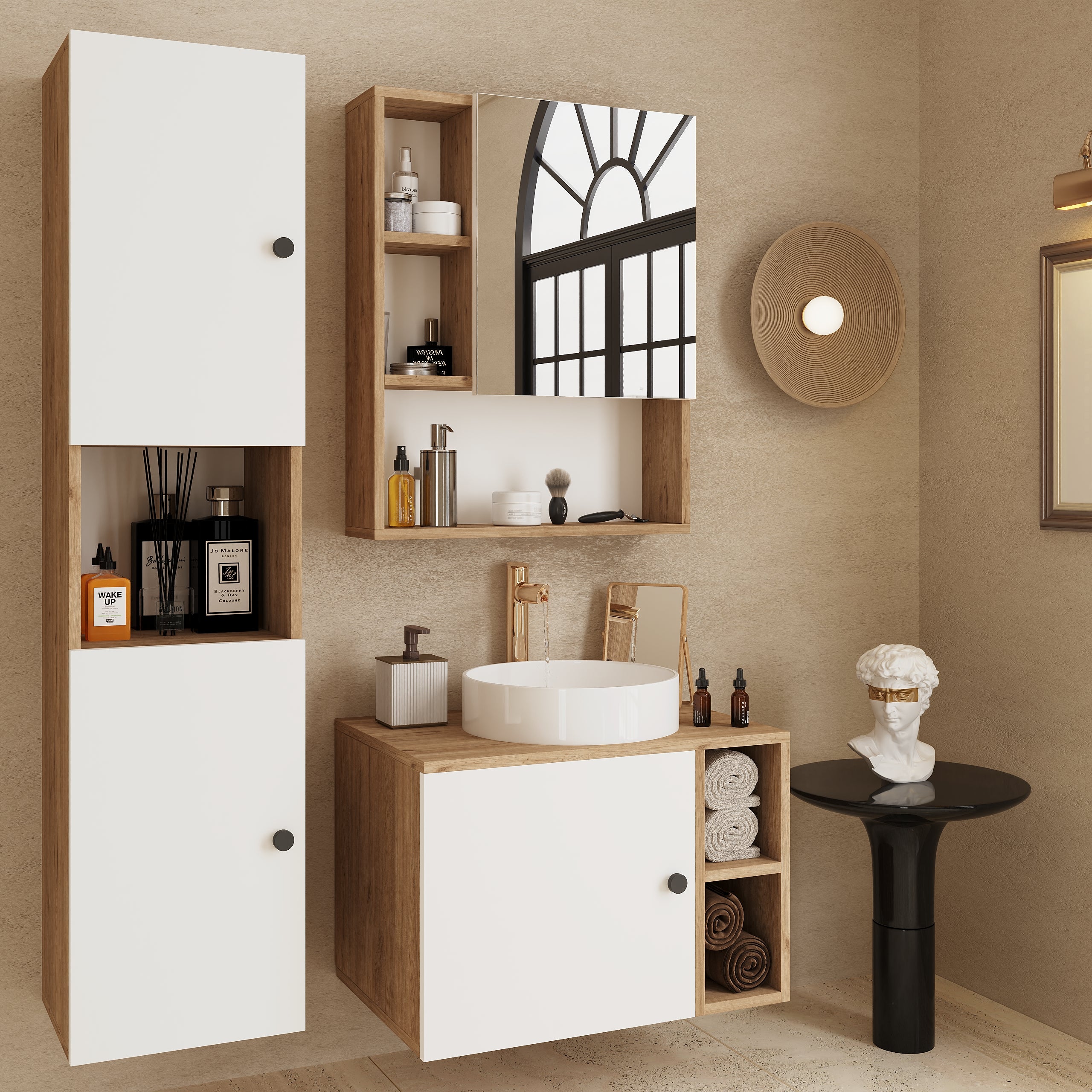 Palermo Banyo Takımı Açık Ceviz ve Beyaz