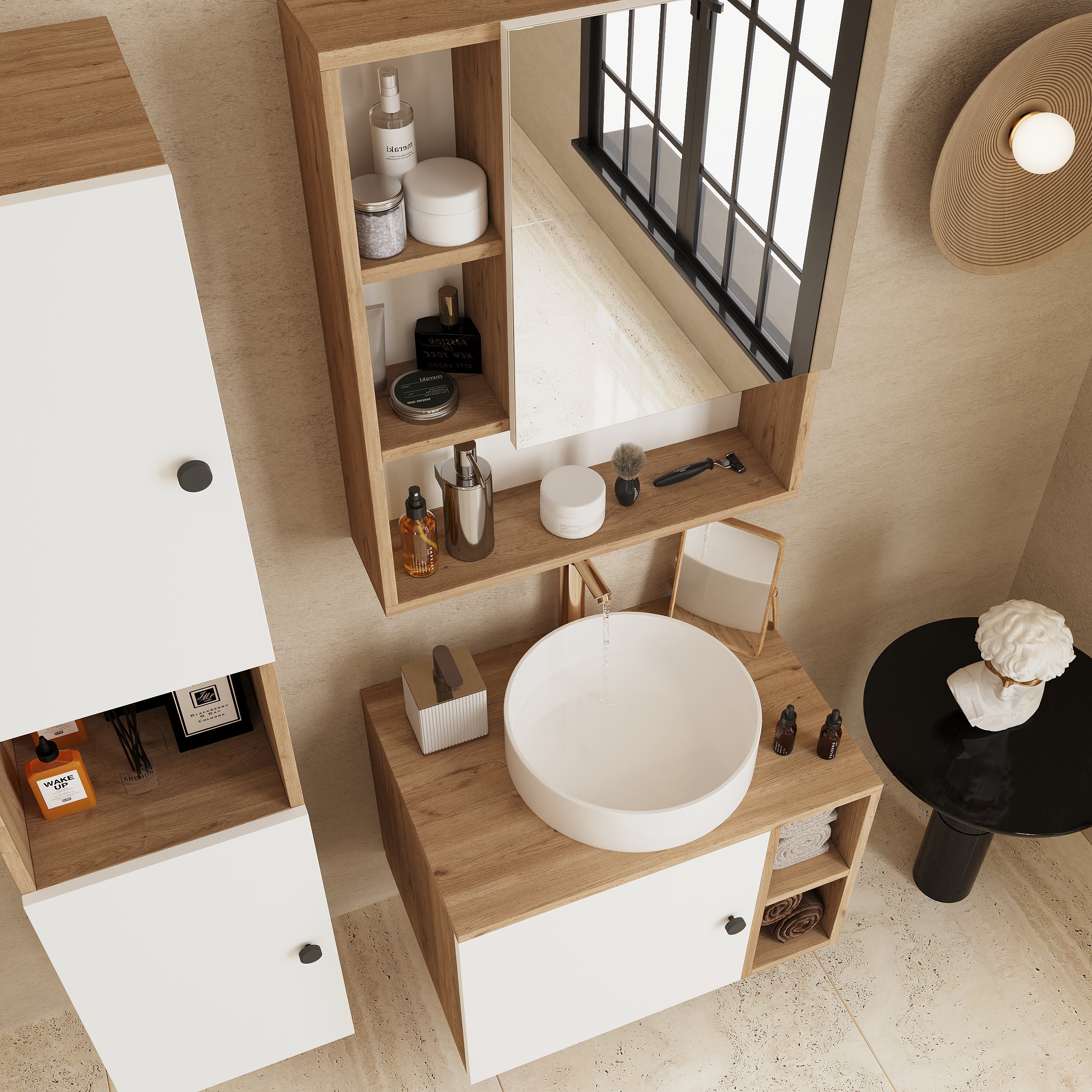 Palermo Banyo Takımı Açık Ceviz ve Beyaz