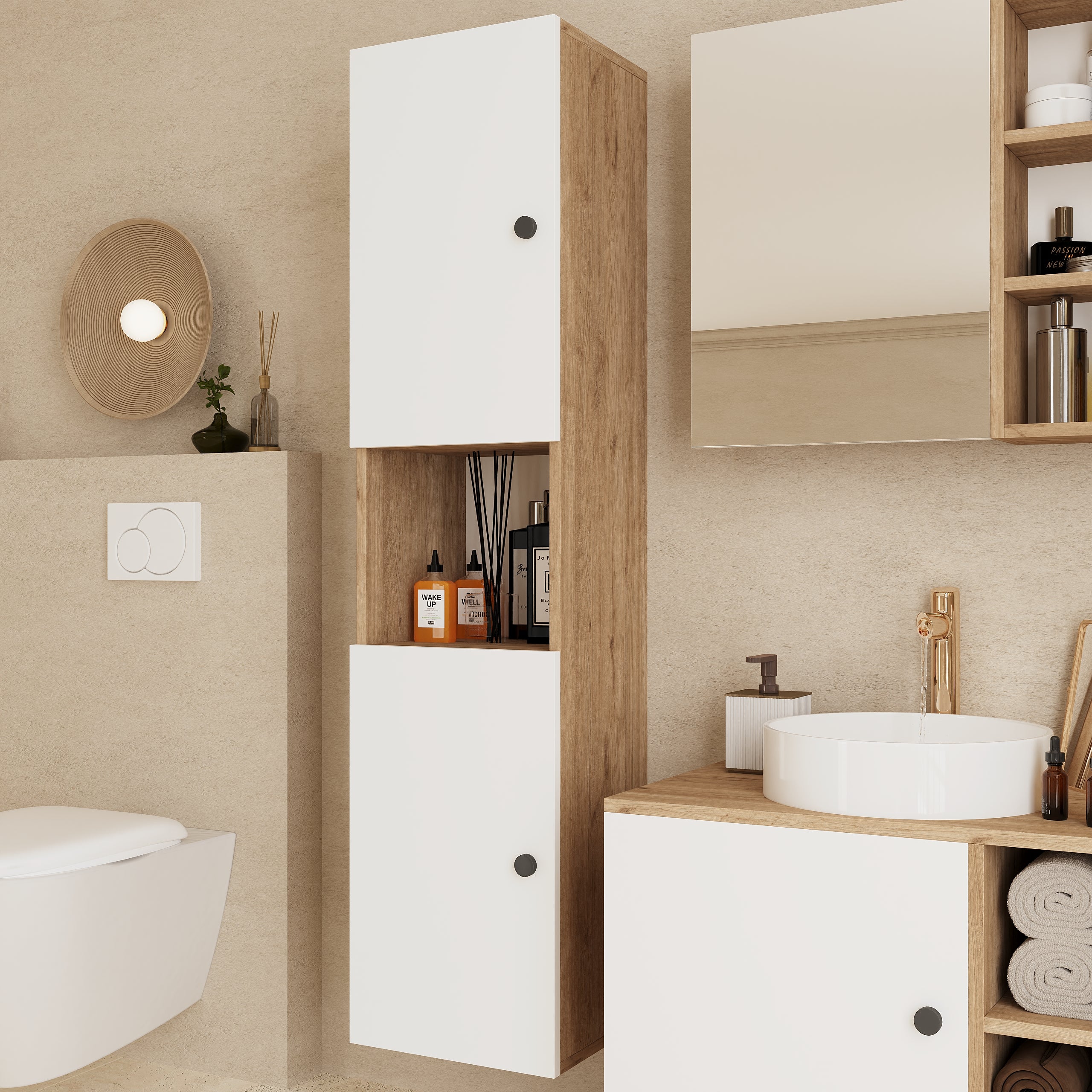 Vienne Banyo Dolabı Takım Açık Ceviz ve Beyaz