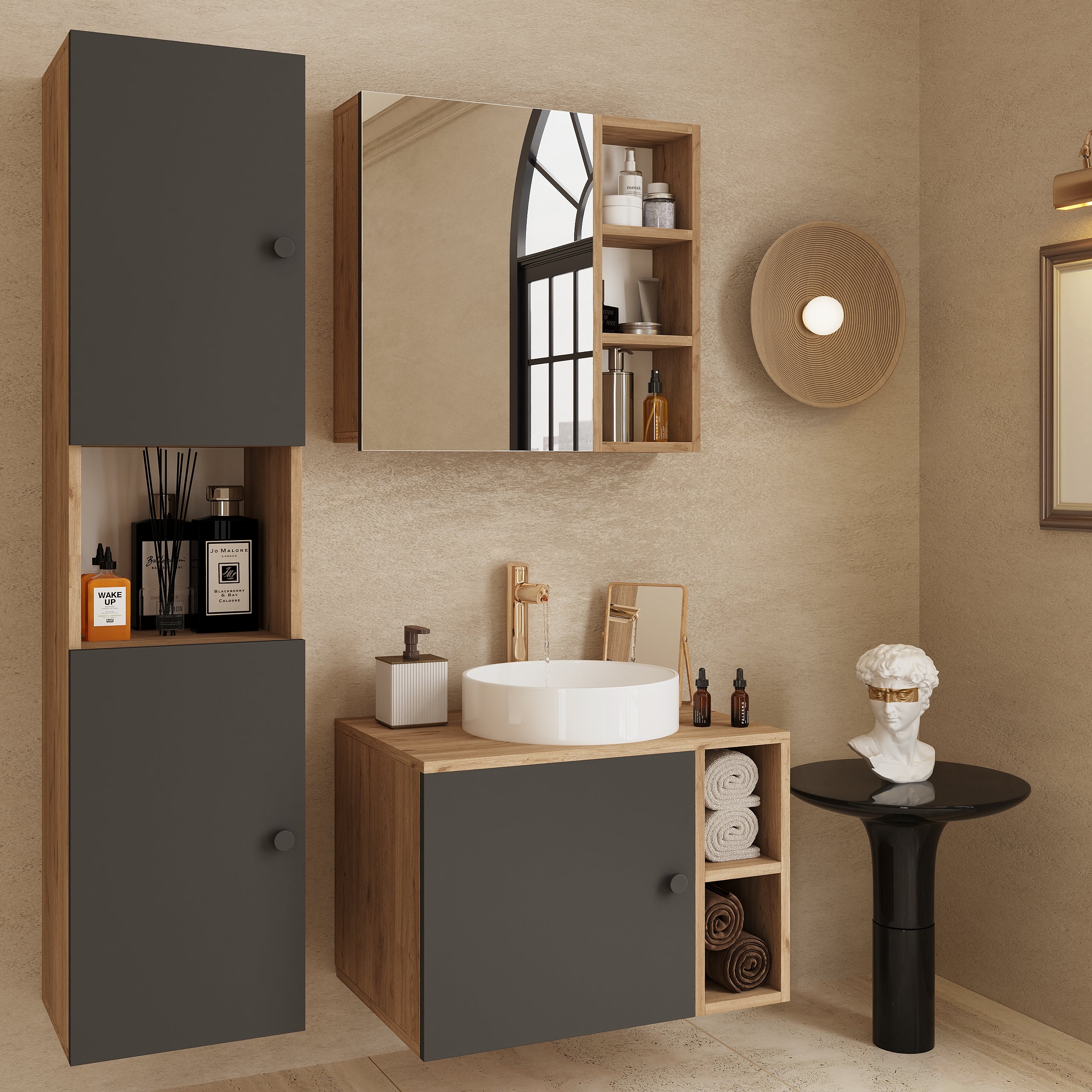 Vienne Banyo Dolabı Açık Ceviz ve Antrasit