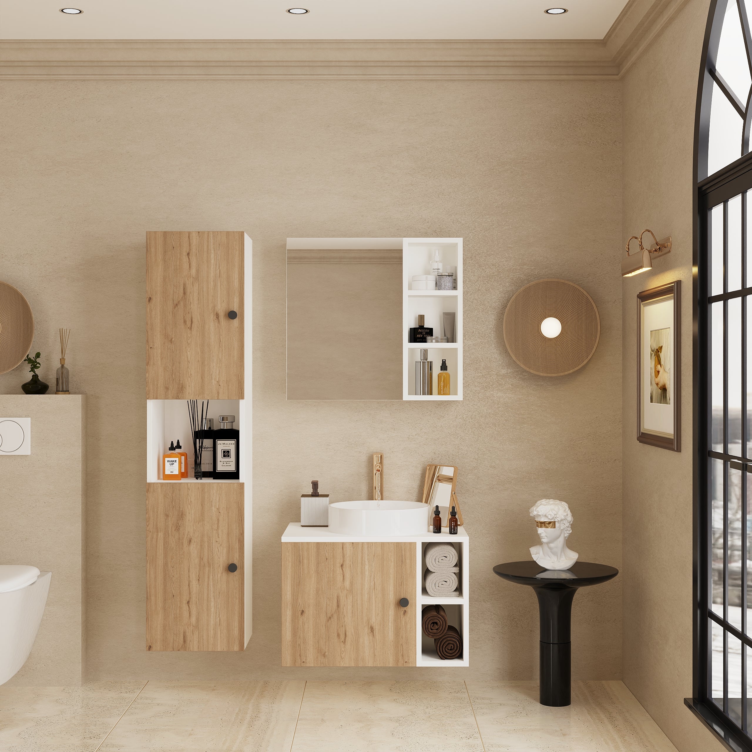Vienne Banyo Dolabı Beyaz ve Açık Ceviz