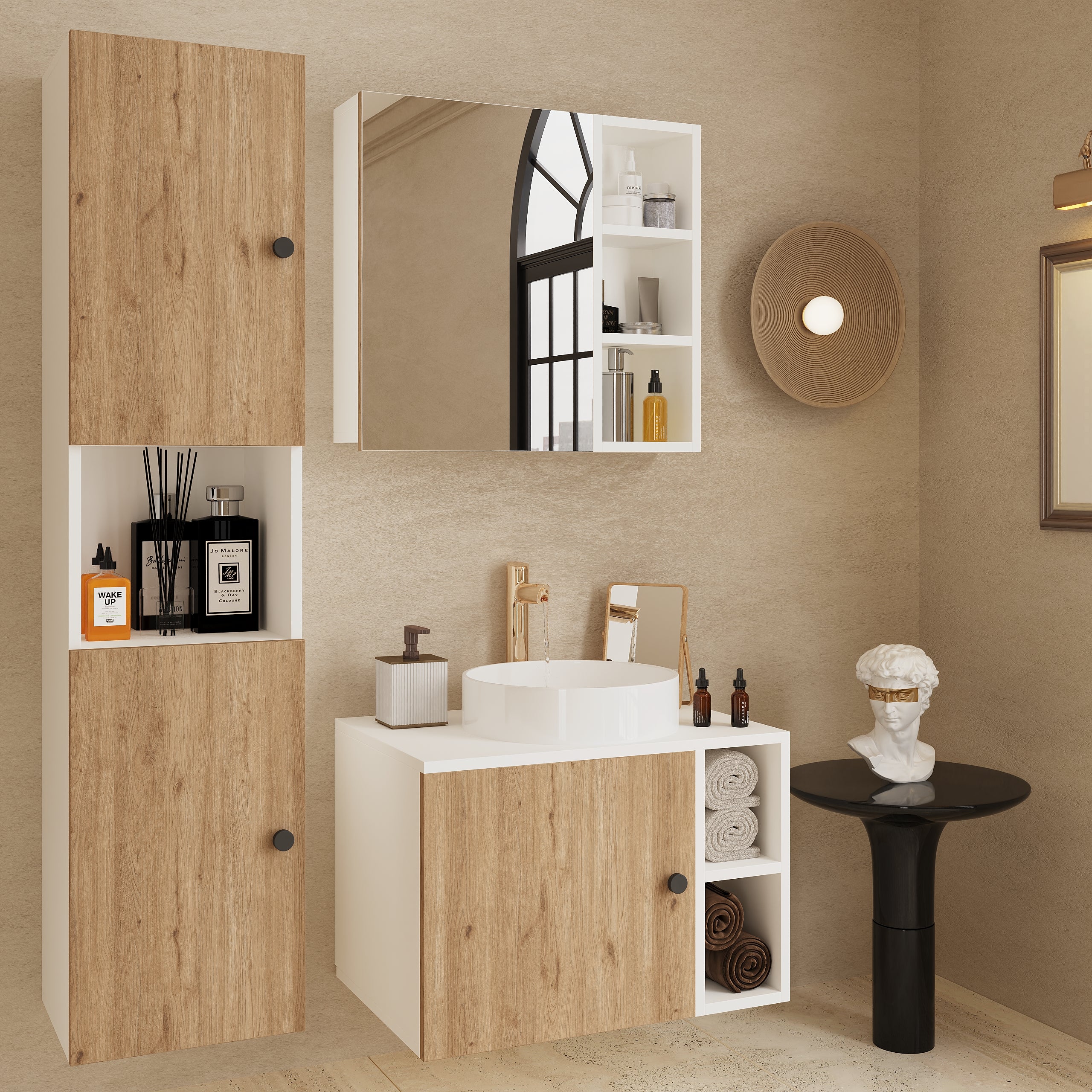 Vienne Banyo Dolabı Beyaz ve Açık Ceviz