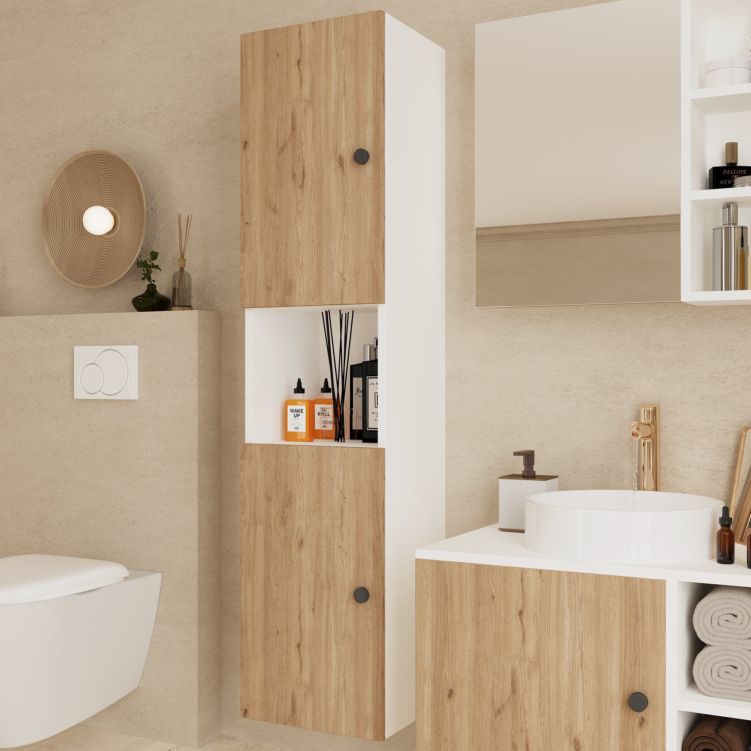 Vienne Banyo Dolabı Beyaz ve Açık Ceviz