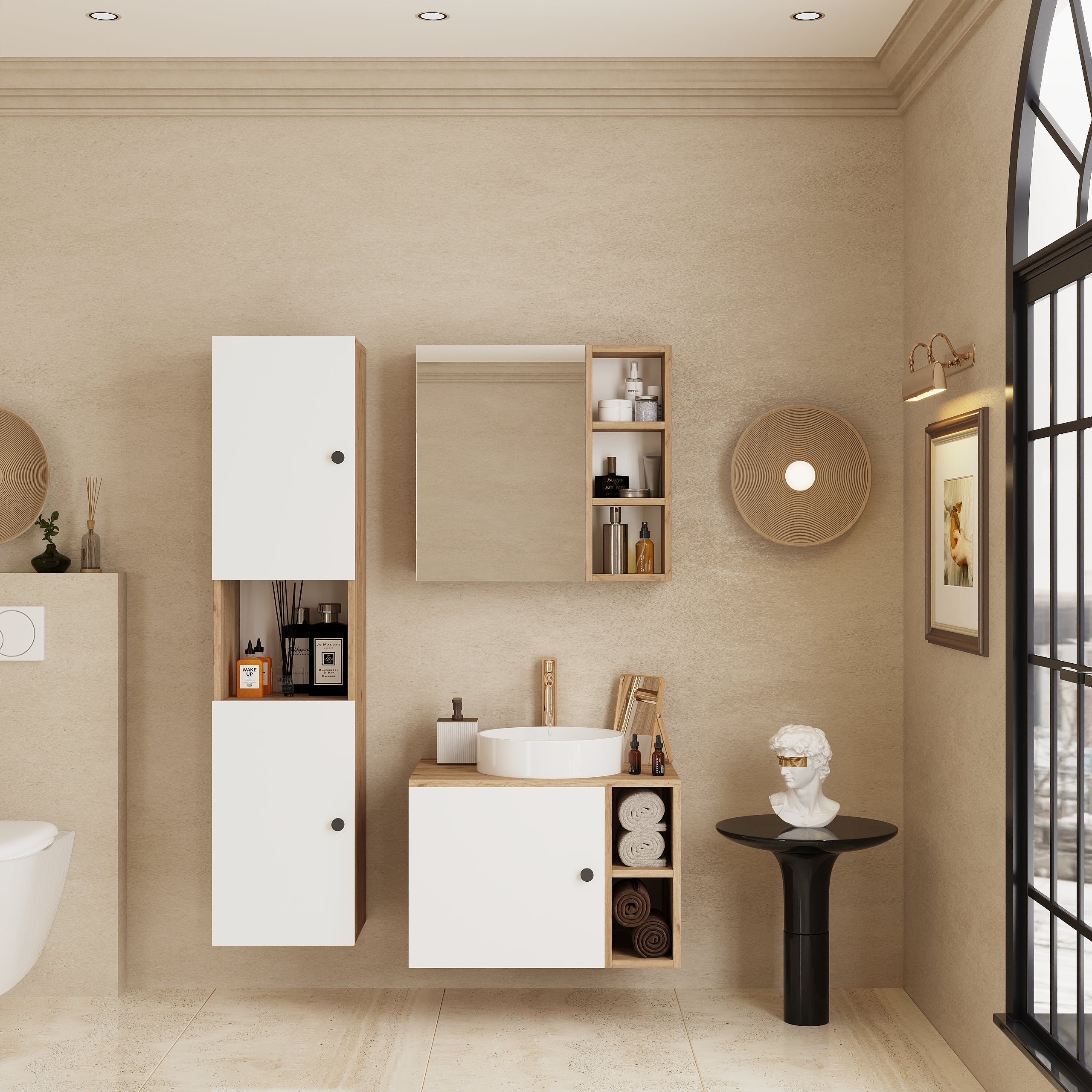 Vienne Banyo Dolabı Takım Açık Ceviz ve Beyaz