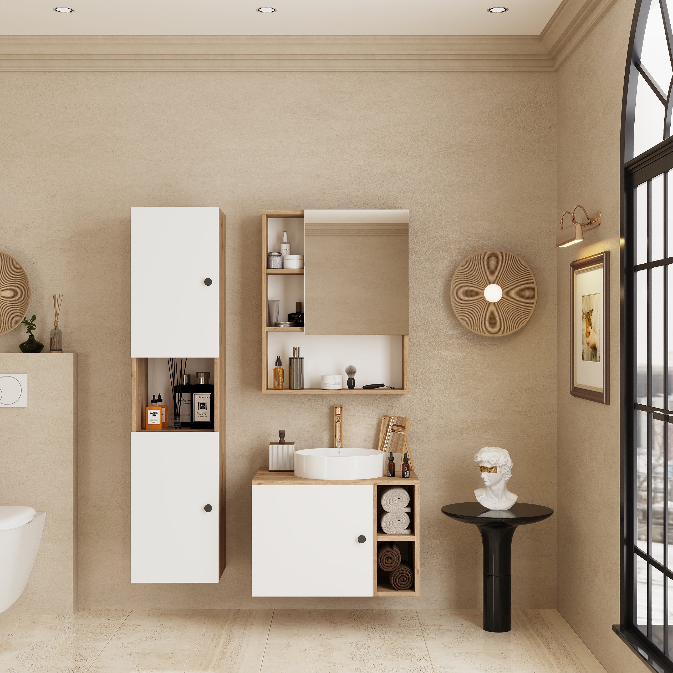 Palermo Banyo Takımı Açık Ceviz ve Beyaz