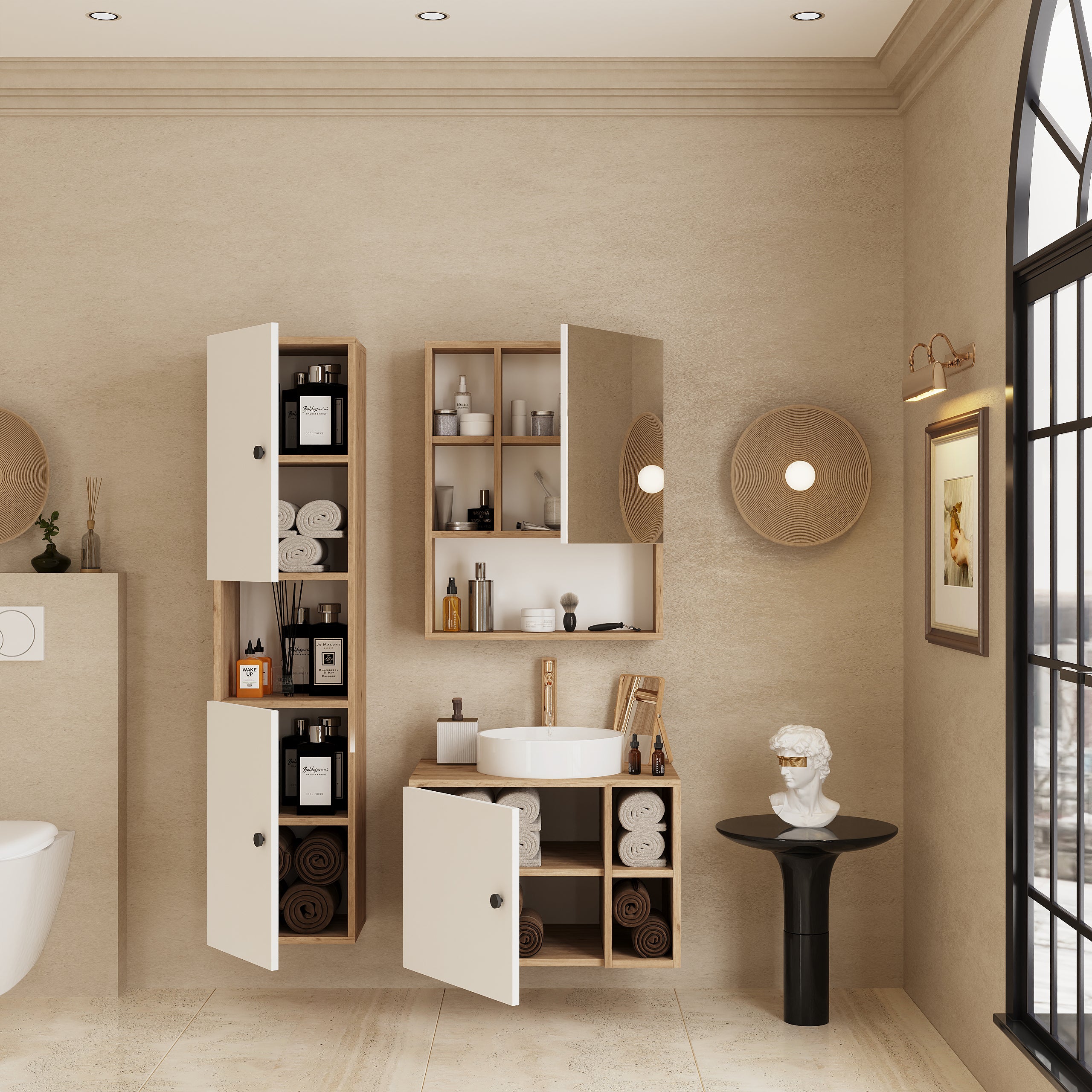 Palermo Banyo Takımı Açık Ceviz ve Beyaz