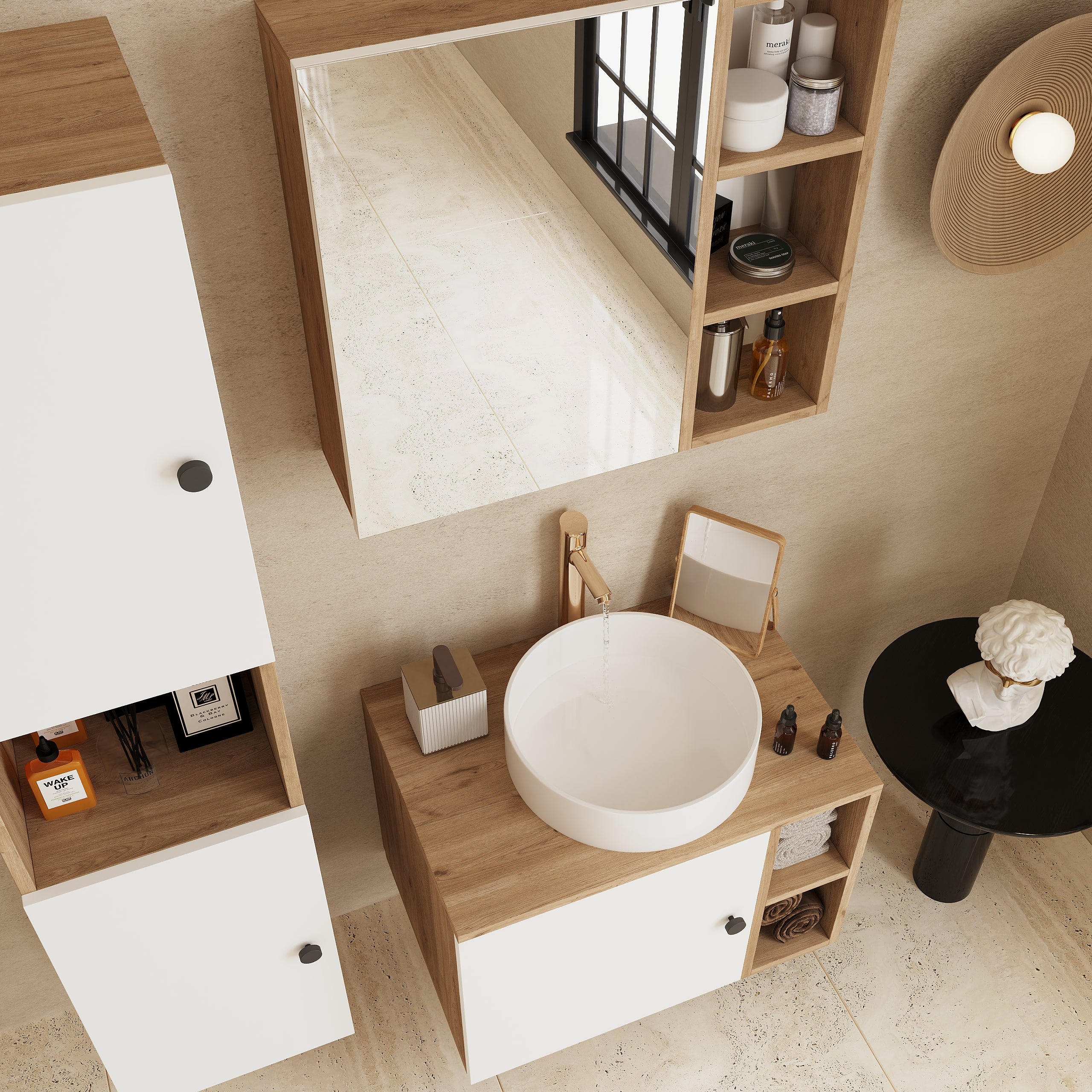 Vienne Banyo Dolabı Takım Açık Ceviz ve Beyaz