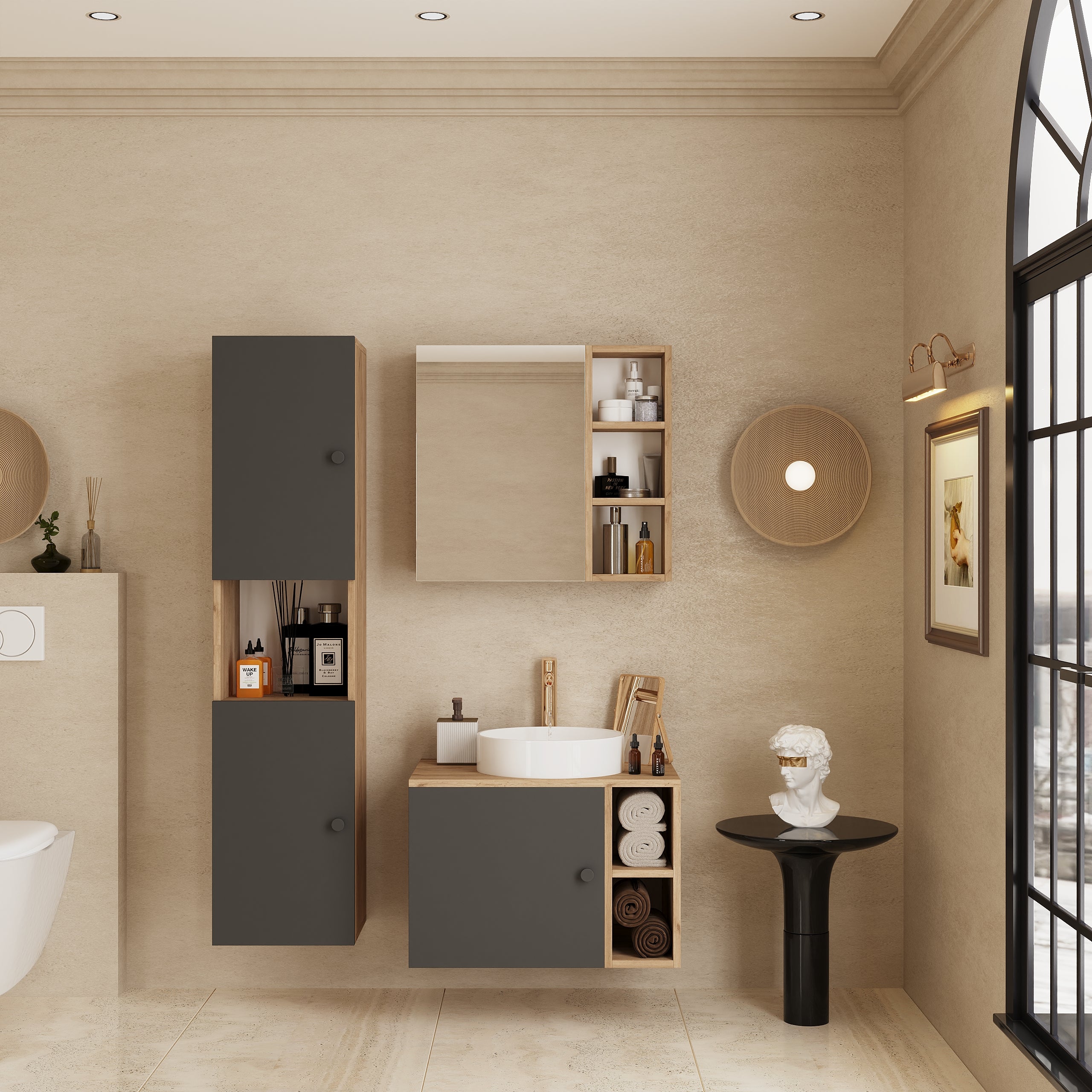 Vienne Banyo Dolabı Açık Ceviz ve Antrasit