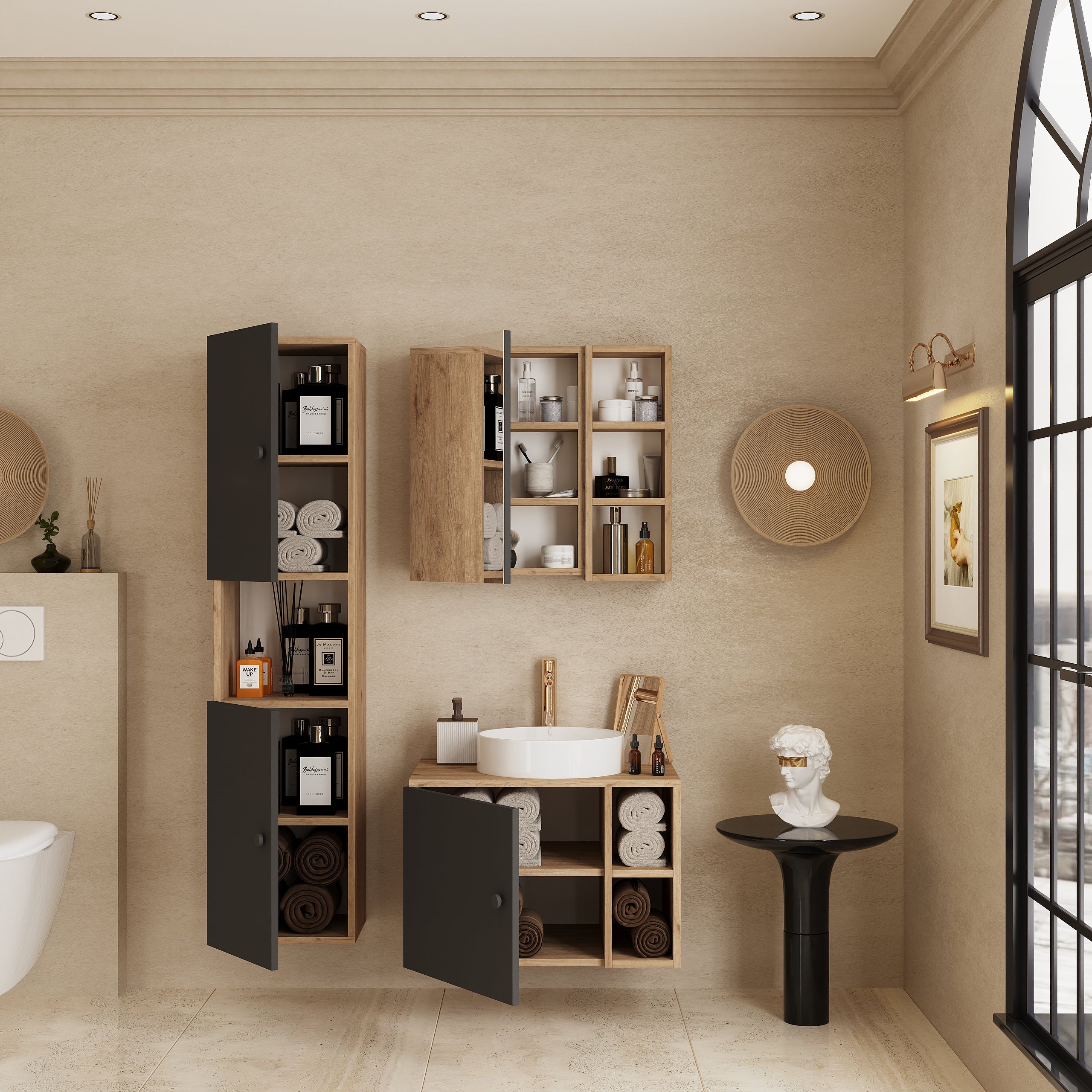 Vienne Banyo Dolabı Açık Ceviz ve Antrasit