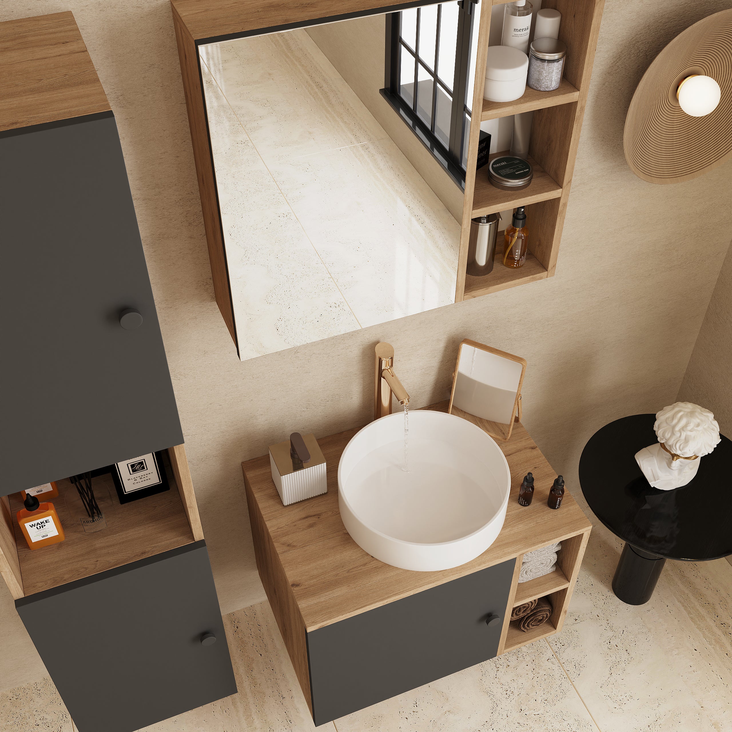 Vienne Banyo Dolabı Açık Ceviz ve Antrasit