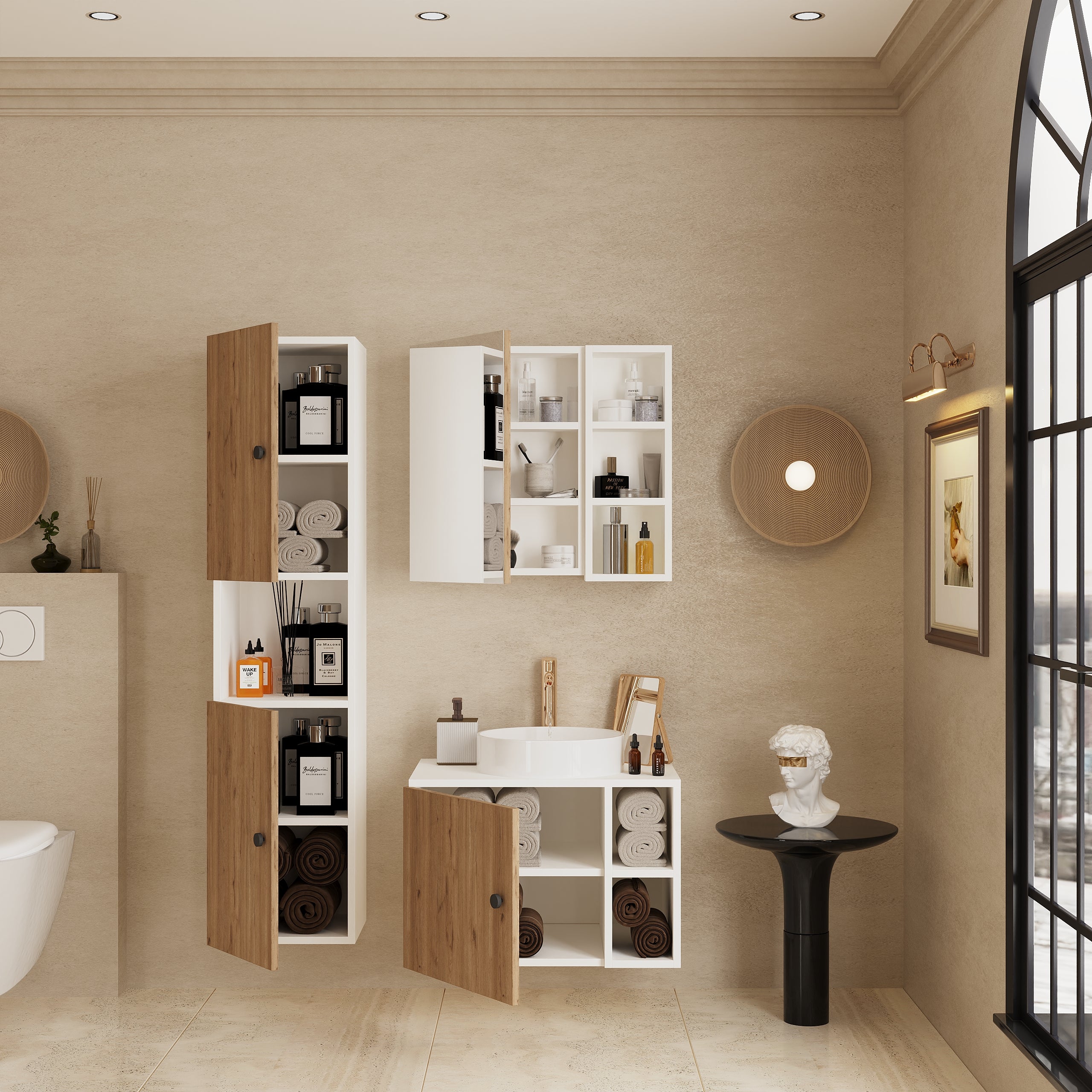 Vienne Banyo Dolabı Beyaz ve Açık Ceviz