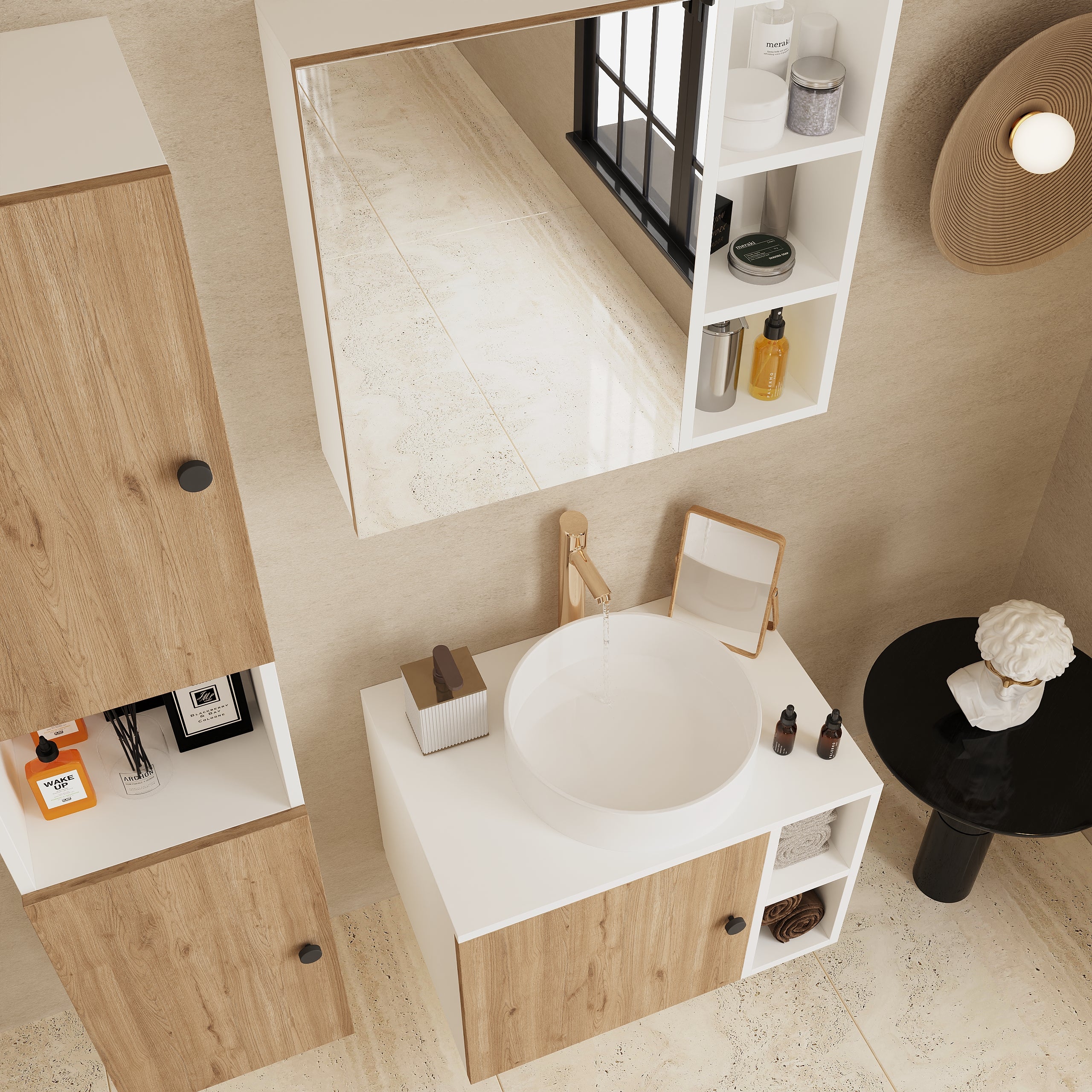 Vienne Banyo Dolabı Beyaz ve Açık Ceviz